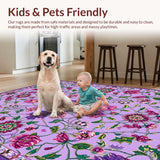 Ultra Soft Area Rug, Non Slip, Stain Resistant, Washable Area Rugs for Living Room, Bedroom, Elegant Shag Floral Motif(Purple)