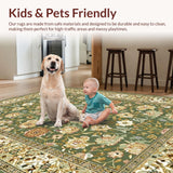 Ultra Soft Area Rug, Non Slip, Stain Resistant, Washable Area Rugs for Living Room, Bedroom, Cozy Pastel Floral Whimsy(Green)
