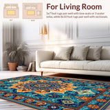 Ultra Soft Area Rug, Non Slip, Stain Resistant, Washable Area Rugs for Living Room, Bedroom, Vibrant Mandala Floral Composition(Blue)