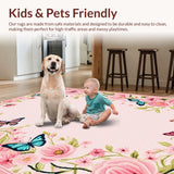 Ultra Soft Area Rug, Non Slip, Stain Resistant, Washable Area Rugs for Living Room, Bedroom, Vibrant Playful Floral Fantasy Style(Pink)