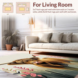 Ultra Soft Area Rug, Non Slip, Stain Resistant, Washable Area Rugs for Living Room, Bedroom, Cozy Highland Cow Graphic Motif(Brown)
