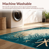 Ultra Soft Area Rug, Non Slip, Stain Resistant, Washable Area Rugs for Living Room, Bedroom, Coastal Starfish Beige Dark Turquoise Ocean Life Accent(Blue)
