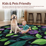 Ultra Soft Area Rug, Non Slip, Stain Resistant, Washable Area Rugs for Living Room, Bedroom, Vivid Botanical Dreamscape Design(Black)