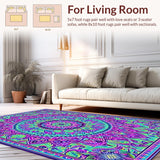 Ultra Soft Area Rug, Non Slip, Stain Resistant, Washable Area Rugs for Living Room, Bedroom, Eclectic Colorful Medallion Design(Purple)