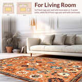 Ultra Soft Area Rug, Non Slip, Stain Resistant, Washable Area Rugs for Living Room, Bedroom, Earthy Southwestern Tile Design(Orange)