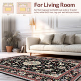 Ultra Soft Area Rug, Non Slip, Stain Resistant, Washable Area Rugs for Living Room, Bedroom, Refined Traditional Lattice Design Style(Black)