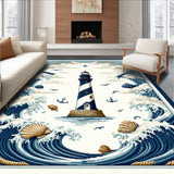Ultra Soft Area Rug, Non Slip, Stain Resistant, Washable Area Rugs for Living Room, Bedroom, Coastal Haven Nautical Area Rug with Lighthouse Pattern for Home Decor(Blue)
