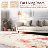 Ultra Soft Area Rug, Non Slip, Stain Resistant, Washable Area Rugs for Living Room, Bedroom, Artisan Beige With Minimalist Blush Floral Abstract Design(Ivory)