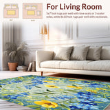 Ultra Soft Area Rug, Non Slip, Stain Resistant, Washable Area Rugs for Living Room, Bedroom, Floral Bath with Wildflowers(Gray)