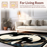 Ultra Soft Area Rug, Non Slip, Stain Resistant, Washable Area Rugs for Living Room, Bedroom, Elegant Velvet Yin Yang Motif(Black)