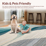 Ultra Soft Area Rug, Non Slip, Stain Resistant, Washable Area Rugs for Living Room, Bedroom, Abstract Turtle and Wave Surfboard Rug With Oceanic Teal and Orange Tones(Blue)