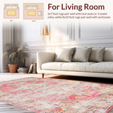 Ultra Soft Area Rug, Non Slip, Stain Resistant, Washable Area Rugs for Living Room, Bedroom, Cozy Earthy Floral Fusion(Pink)