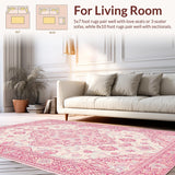 Ultra Soft Area Rug, Non Slip, Stain Resistant, Washable Area Rugs for Living Room, Bedroom, Luxurious Paisley Velvet Motif(Pink)
