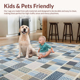 Ultra Soft Area Rug, Non Slip, Stain Resistant, Washable Area Rugs for Living Room, Bedroom, Modern Patchwork Area Geometric Design Beige Blue(Blue)