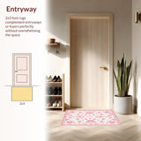 Ultra Soft Area Rug, Non Slip, Stain Resistant, Washable Area Rugs for Living Room, Bedroom, Lively Pink Abstract Floral Harmony(White)