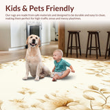 Ultra Soft Area Rug, Non Slip, Stain Resistant, Washable Area Rugs for Living Room, Bedroom, Floral Beige Area Neutral Hues Modern(Beige)