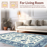 Elegant Ivory Blue Botanical Motif(Beige)