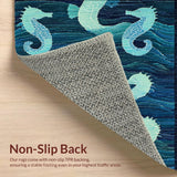 Ultra Soft Area Rug, Non Slip, Stain Resistant, Washable Area Rugs for Living Room, Bedroom, Elegant Coastal Seahorse Carpet with Blue Gradient and Symmetrical Wave Patterns(Blue)