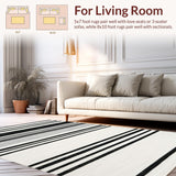 Ultra Soft Area Rug, Non Slip, Stain Resistant, Washable Area Rugs for Living Room, Bedroom, Fashionable Black and White Striped Rug Perfect for Porch and Entryway(Black)