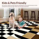 Ultra Soft Area Rug, Non Slip, Stain Resistant, Washable Area Rugs for Living Room, Bedroom, Stylish Tan Black Checker Area Duo for Chic Home Decor(Black)