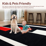 Ultra Soft Area Rug, Non Slip, Stain Resistant, Washable Area Rugs for Living Room, Bedroom, Sophisticated Linear Abstract Design(Black)