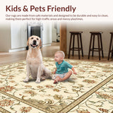 Ultra Soft Area Rug, Non Slip, Stain Resistant, Washable Area Rugs for Living Room, Bedroom, Vintage Country Kitchen with Abstract Plant Motifs(Beige)