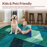 Ultra Soft Area Rug, Non Slip, Stain Resistant, Washable Area Rugs for Living Room, Bedroom, Rustic Watercolor Trellis Design(Blue)
