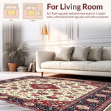 Ultra Soft Area Rug, Non Slip, Stain Resistant, Washable Area Rugs for Living Room, Bedroom, Beige/Red Abstract Area Intricate Design(White)