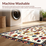 Ultra Soft Area Rug, Non Slip, Stain Resistant, Washable Area Rugs for Living Room, Bedroom, Colorful Folk-Inspired Entryway Plush Area Rug(Ivory)