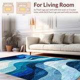 Ultra Soft Area Rug, Non Slip, Stain Resistant, Washable Area Rugs for Living Room, Bedroom, Oceanfoam Wave Rug: Modern Blue Water Design for Living Space(Blue)