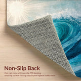 Ultra Soft Area Rug, Non Slip, Stain Resistant, Washable Area Rugs for Living Room, Bedroom, Surfboard Wave Pattern Rug with Swirling Ocean Lines and Sun Motif Design(Blue)