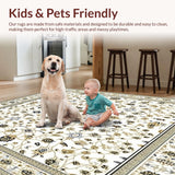 Ultra Soft Area Rug, Non Slip, Stain Resistant, Washable Area Rugs for Living Room, Bedroom, Classy Beige Oriental Abstract Floral Design(White)