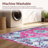 Ultra Soft Area Rug, Non Slip, Stain Resistant, Washable Area Rugs for Living Room, Bedroom, Rustic Colorful Tiled Patterns(Pink)