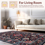 Ultra Soft Area Rug, Non Slip, Stain Resistant, Washable Area Rugs for Living Room, Bedroom, Elegant Faded Floral Elegance(Blue)