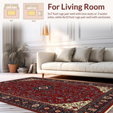 Ultra Soft Area Rug, Non Slip, Stain Resistant, Washable Area Rugs for Living Room, Bedroom, Luxurious Deep Red Tiled Pattern(Red)