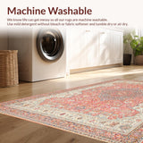 Ultra Soft Area Rug, Non Slip, Stain Resistant, Washable Area Rugs for Living Room, Bedroom, SERISSA Cream and Peach Medallion Rug, Small Decorative Floor Carpet(Red)