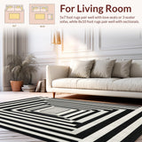 Ultra Soft Area Rug, Non Slip, Stain Resistant, Washable Area Rugs for Living Room, Bedroom, Urban Stripe Rug Showcasing Linear Flow and Minimalist Geometric Design(Black)
