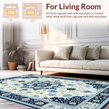 Ultra Soft Area Rug, Non Slip, Stain Resistant, Washable Area Rugs for Living Room, Bedroom, Rustic Floral Mandala Inspiration(White)