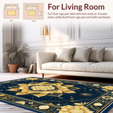 Ultra Soft Area Rug, Non Slip, Stain Resistant, Washable Area Rugs for Living Room, Bedroom, Stylish Symmetrical Mandala Elements(Gold)