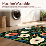 Ultra Soft Area Rug, Non Slip, Stain Resistant, Washable Area Rugs for Living Room, Bedroom, Rustic Timeless Blossom Motif(Black)