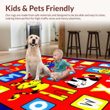 Ultra Soft Area Rug, Non Slip, Stain Resistant, Washable Area Rugs for Living Room, Bedroom, Whimsical ABC Animal Imagery(Blue)