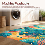 Ultra Soft Area Rug, Non Slip, Stain Resistant, Washable Area Rugs for Living Room, Bedroom, Interactive Ocean-Themed Rug for Learning with Numbers and Shapes(Blue)