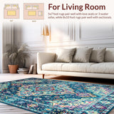 Ultra Soft Area Rug, Non Slip, Stain Resistant, Washable Area Rugs for Living Room, Bedroom, Striking Rustic Medallion Pattern(Blue)