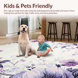 Ultra Soft Area Rug, Non Slip, Stain Resistant, Washable Area Rugs for Living Room, Bedroom, Elegant Pastel Floral Artistry(Purple)