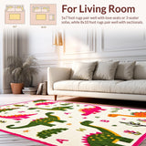 Ultra Soft Area Rug, Non Slip, Stain Resistant, Washable Area Rugs for Living Room, Bedroom, Charming Educational Dino Motif(White)