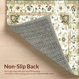 Ultra Soft Area Rug, Non Slip, Stain Resistant, Washable Area Rugs for Living Room, Bedroom, Vintage Floral Farmhouse Beige and Sage Green Accent(Beige)