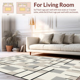 Ultra Soft Area Rug, Non Slip, Stain Resistant, Washable Area Rugs for Living Room, Bedroom, Elegant Abstract Neutral Pattern(Ivory)