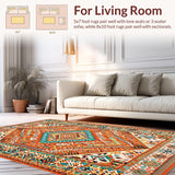 Ultra Soft Area Rug, Non Slip, Stain Resistant, Washable Area Rugs for Living Room, Bedroom, Rustic Orange Medallion Elegance(Orange)