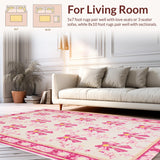 Ultra Soft Area Rug, Non Slip, Stain Resistant, Washable Area Rugs for Living Room, Bedroom, Chic Pastel Bow Aesthetic(Pink)