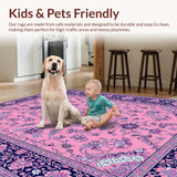 Ultra Soft Area Rug, Non Slip, Stain Resistant, Washable Area Rugs for Living Room, Bedroom, Elegant Vintage Floral Motif(Pink)